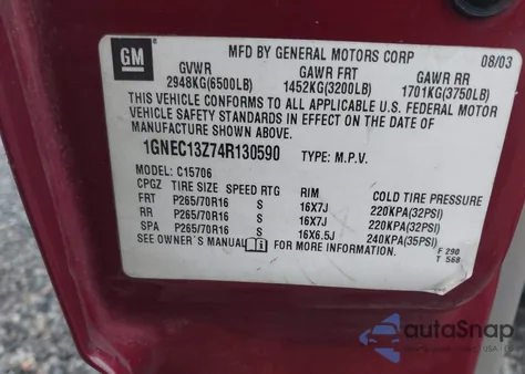 2004 Chevrolet Tahoe Ls z USA, uszkodzony, nr VIN 1GNEC13Z74R130590